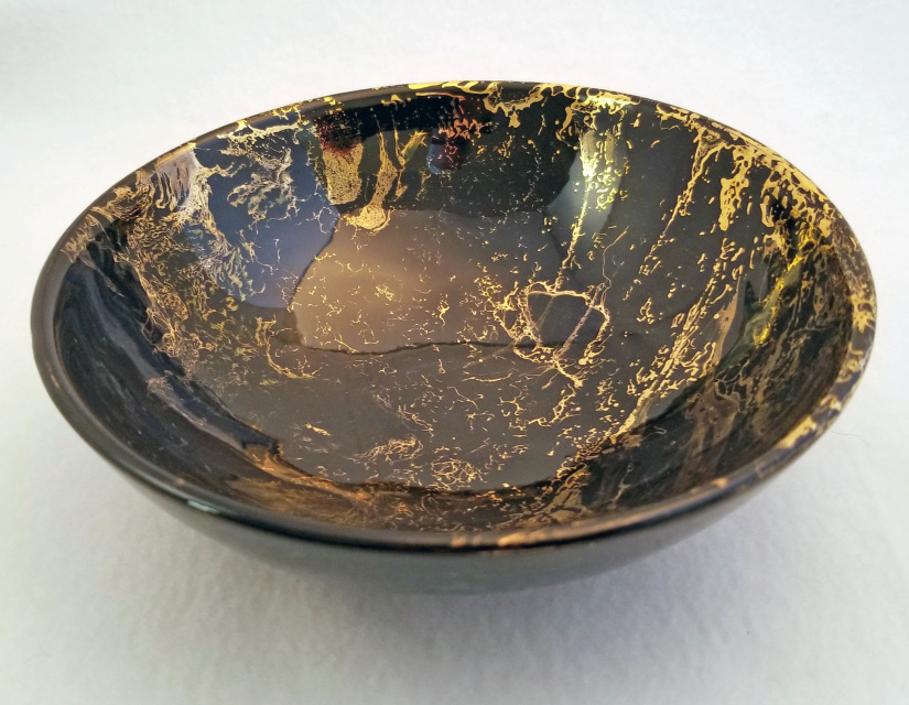 Sascha Brastoff Footed Bowl with Pink and Gold!