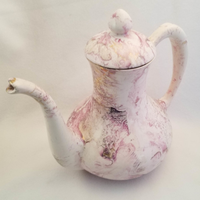 Sascha Brastoff Mid Century Pottery Rooster Figurine Pink Gold Surf Ballet  Swirl Marbled Glaze